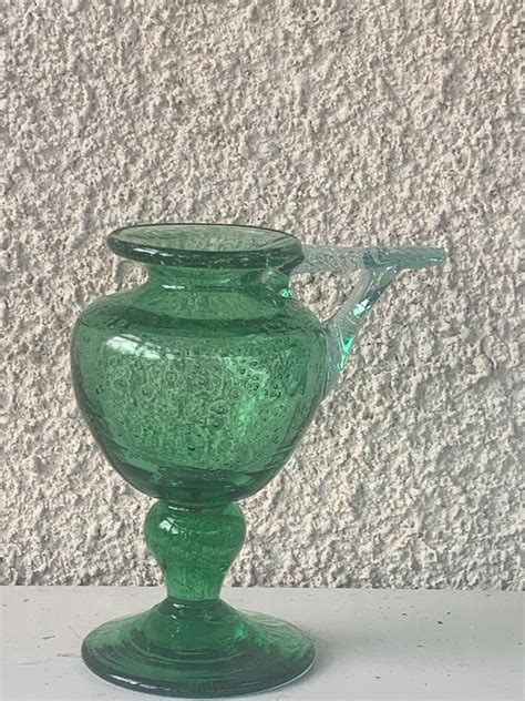 Candlestick Oil Lamp Green Blown Glass Biot Glassware Made In