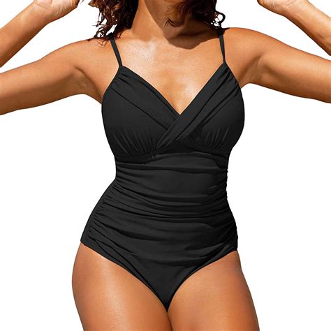 Qxutpo Womens Swimsuits Piece Webbing Tank Suits Shirred Tummy