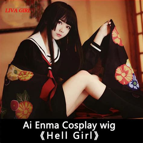 Liva Girl New High Quality Hell Girl Cosplay Wig Ai Enma Costume Play Wigs Anime Game Halloween