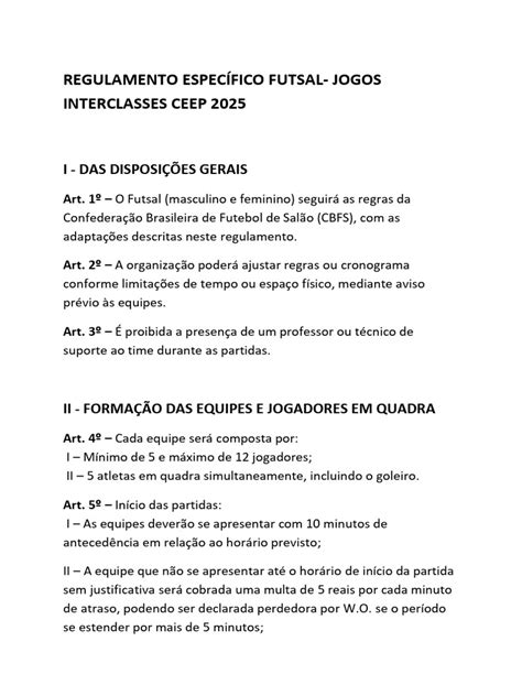 Regras De Futsal 2025 - Regulamento Futsal Interclasses 2025 | PDF | Regras e regulamentos ...