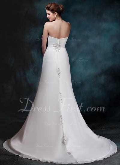 A Line Princess Sweetheart Chapel Train Chiffon Wedding Dress With