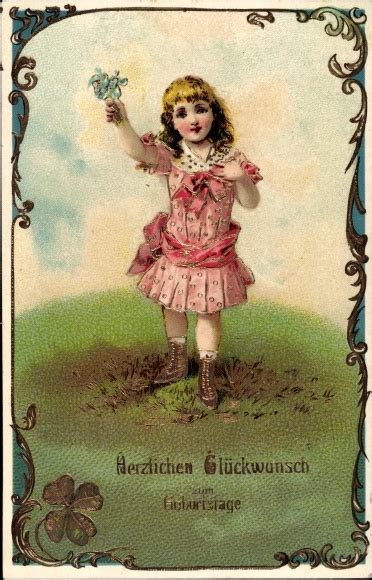 Präge Litho Glückwunsch Geburtstag Mädchen mit Blumen Nr 3681068