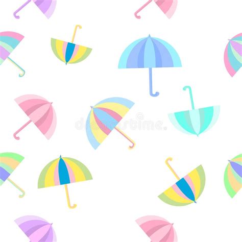 Rainbow Umbrellas Seamless Colorful Flat Pattern Background Isolated