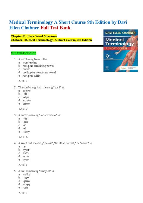 Medical Terminology A Short Course Th Edition By Davi Ellen Chabner