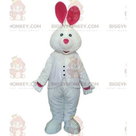 D Guisement De Lapin Blanc Et Rose Costume De Mascotte Biggymonkey De