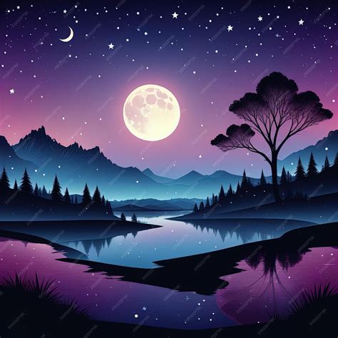 Premium AI Image | beautiful night landscape with a moon and a ...