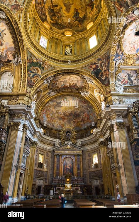 View Of The Altar And Dome At Chiesa Del Gesu Rome Italy Stock Photo