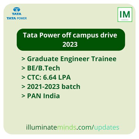 Tata Power Off Campus Drive Graduate Engineer Trainee Be B