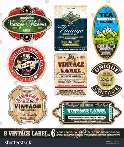 Vintage Labels Collection 9 Design Elements With Original Antique