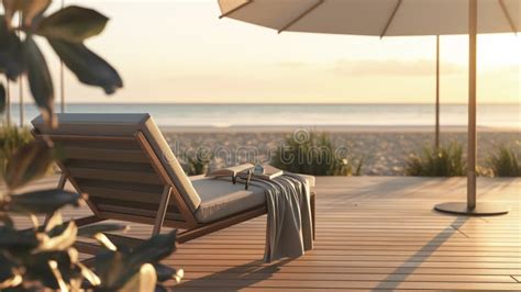 Beachfront Deck with a Lounge Chair and Umbrella Facing the Serene ...