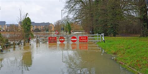 Flooding River Ouse Causing Bridge and Road To Be Shut Off. Editorial ...