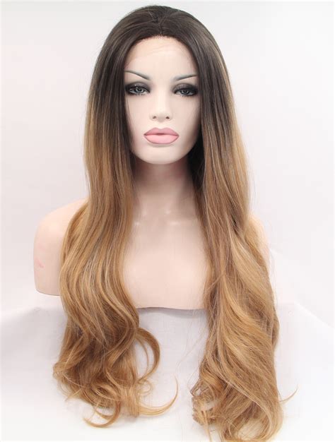 Lace Front Colorful Wigs 30 Wavy Ombre 2 Tone Without Bangs Synthetic