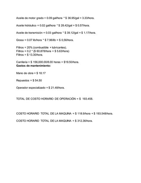 Calculo De Costo Horario De Un Tractor Oruga Pdf