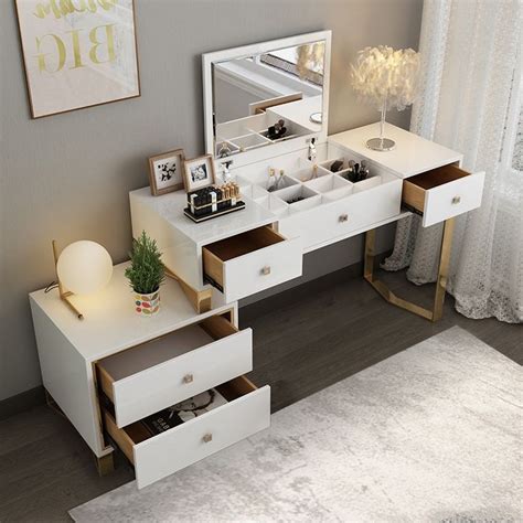 Whiteblackwhiteandblack Modern Dressing Makeup Vanity Expandable Dressing Table With Cabinet