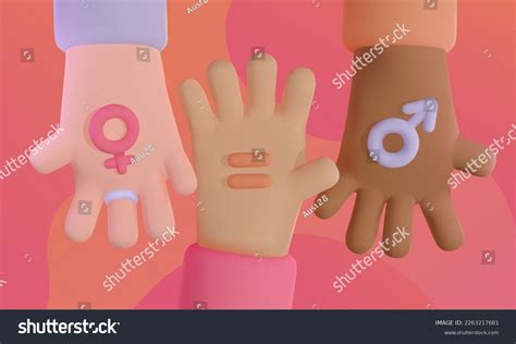 Gender Equality 3d Cartoon Hands Holding Stock Vector Royalty Free