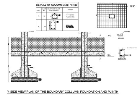 Plinth Level Column Foundation CAD Drawing - Cadbull