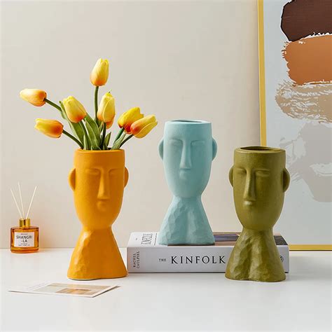 Creative Ceramic Face Vase Modern Home Decor Living Room Flower