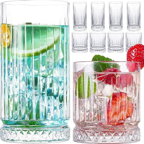 Wookgreat Crystal Drinking Glasses Set Of 8 Durable Glass Cups 4 Highball Glasses