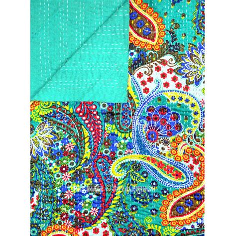 Multi Colorful Unique Paisley Print Cotton Kantha Quilt Blanket