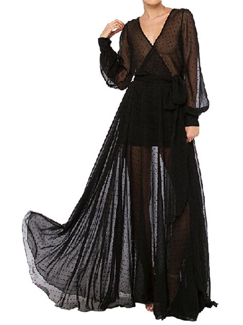 Long Sheer Dress Long Sleeve Chiffon Dress Plain Maxi Dress Flare