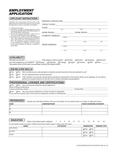 50 Free Employment Job Application Form Templates Printable Templatelab Inside Job