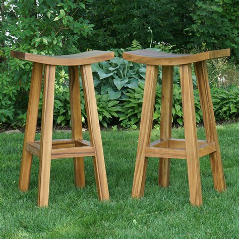 Pair of Teak Bar Stools - Irongate Garden Elements