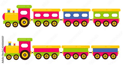 cartoon cute train and railway wagons set Stock Vector | Adobe Stock