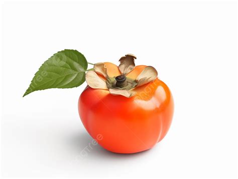 An Orange Persimmon With Green Leaves On A White Background Pop Mart