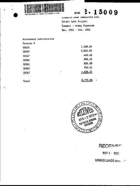 Fillable Online Report On Assay Expenditures Assaying And Analyses Fax