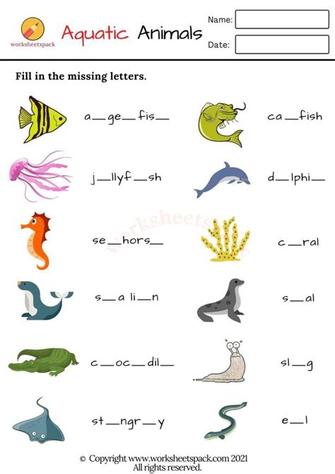 Aquatic animals worksheets PDF - Printable and Online Worksheets Pack ...