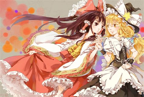 2girls Blonde Hair Bow Braids Brown Eyes Brown Hair Dress Hakurei Reimu