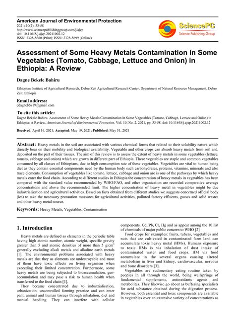 Pdf Dagne Bekele Bahiru Assessment Of Some Heavy Metals