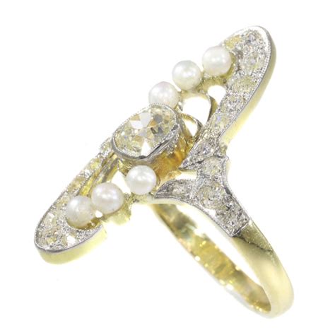 Magnificent Art Nouveau Diamond And Pearl Ring Gallerease