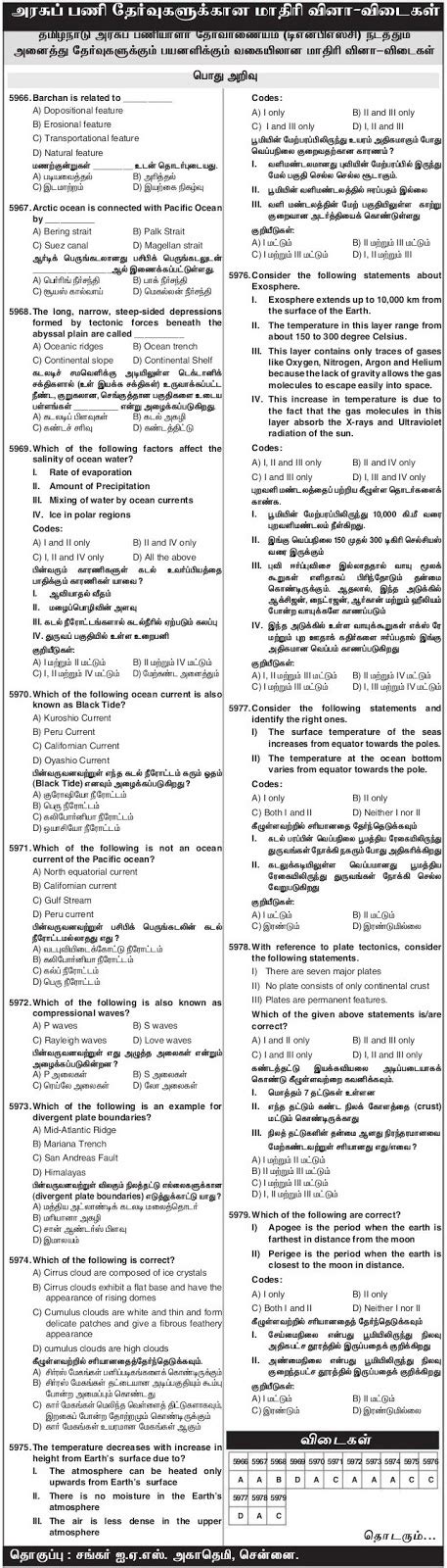 TNPSC General Knowledge Model Questions Dinamani Dated 30 01 2020