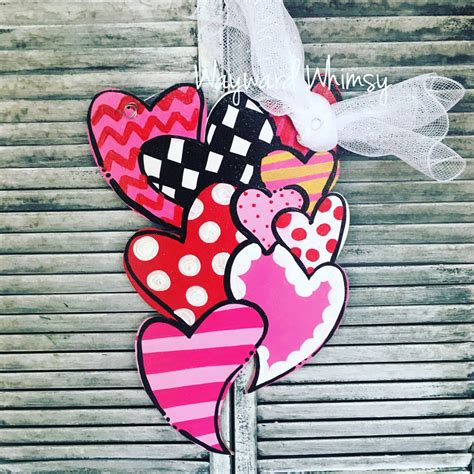 Cluster Of Hearts Wood Cut Out Door Hanger Etsy