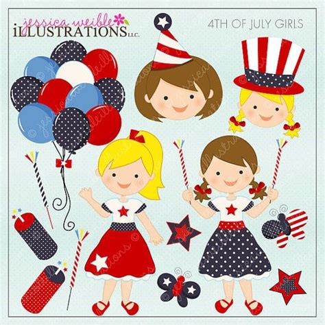 Th Of July Girls Cute Digital Clipart For Invitations Card Design