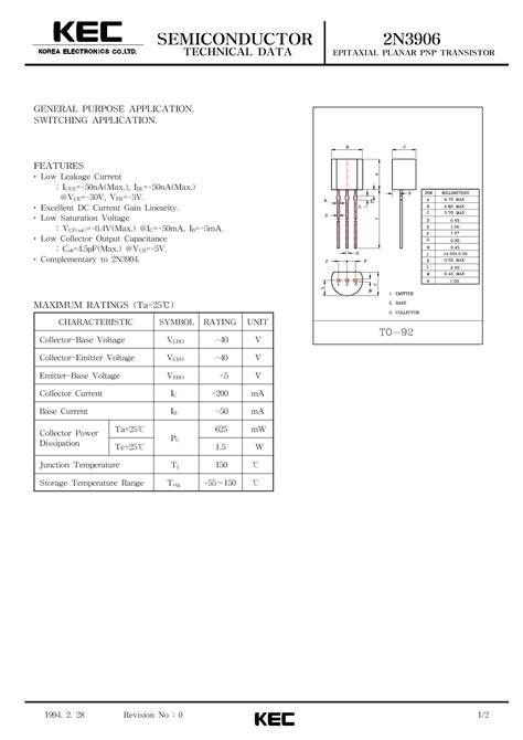 2n3906 Datasheet Pdf Pinout Epitaxial Planar Pnp Transistor