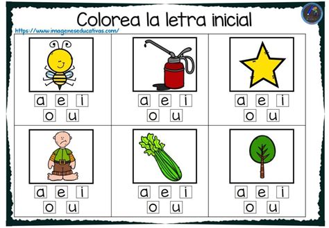 Fichas Pinta La Letra Inicial Las Vocales Imagenes Educativas