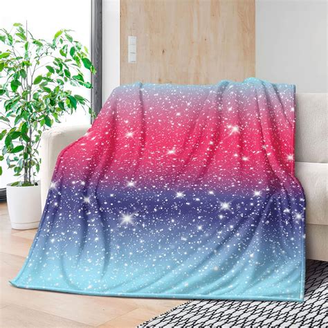 Bducok Pink Blue Gradient Glitter Throw Blanket Starry Sky