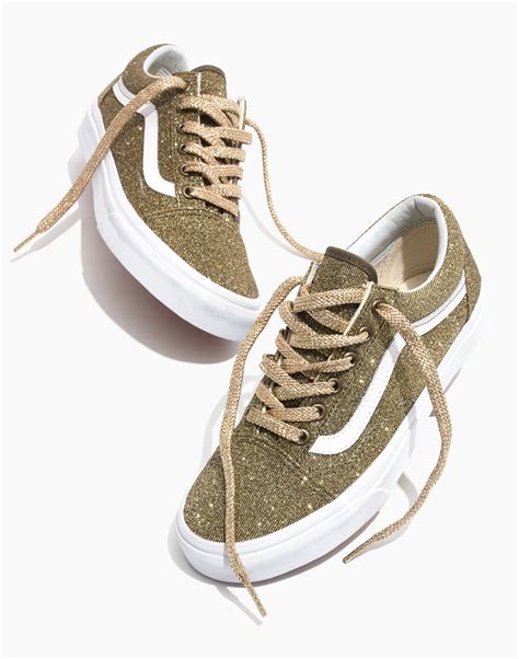 Vans Unisex Old Skool Lace Up Sneakers In Gold Glitter