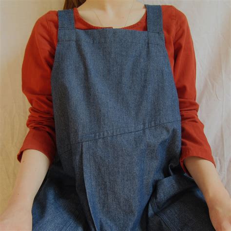 Denim Potters Split Leg Apron Asymmetric Bib And Crossback Etsy