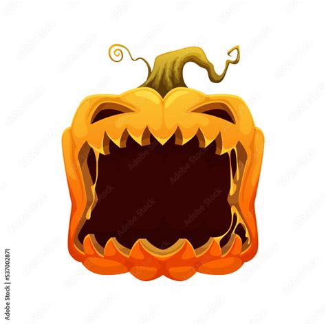 Halloween frame with cartoon pumpkin. Scary, roaring Jack o lantern ...