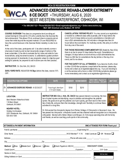 Fillable Online WCA CE REGISTRATION FORM NEW DATE Fax Email Print