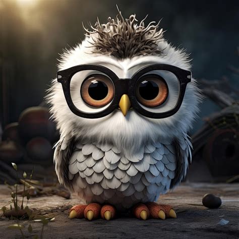 Premium Ai Image Cute Cartoon Owl Wearing Glasses