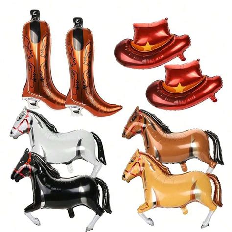 8 Pieces Of Western Cowboy Themed Balloons Cowboy Hats Foil Balloons