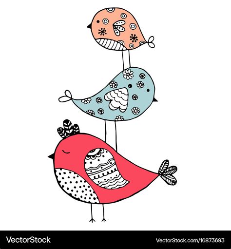 Cute Hand Drawn Birds Doodle Design Isolated On Vector Image