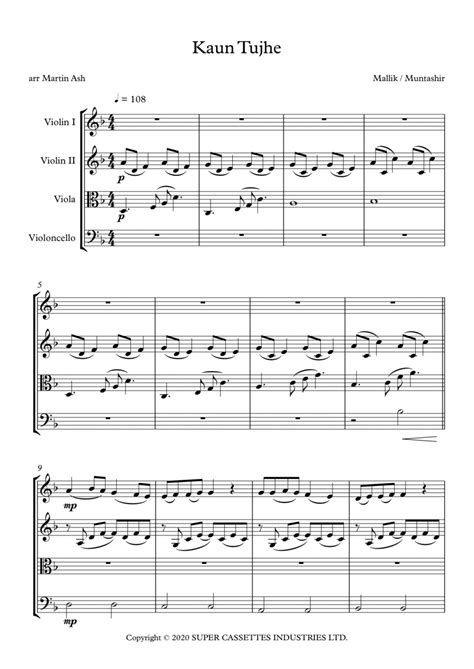 Kaun Tujhe - String Quartet - Digital Sheet Music | Sheet Music Plus