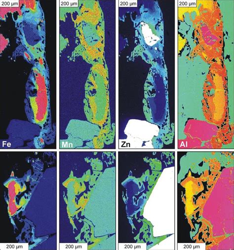 Fe Mn Zn And Al Mapping For Two Occurrences Of Zn Rich Tourmaline