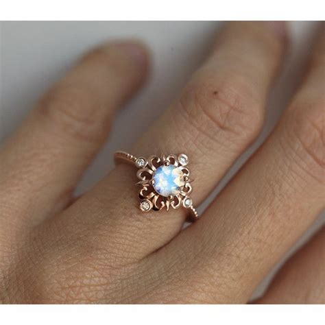 Vintage Moonstone Ring In Solid Gold Victorian Engagement Ring Blue