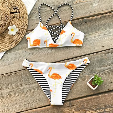 Buy Cupshe Orange Flamingo Reversible Bikini Sets